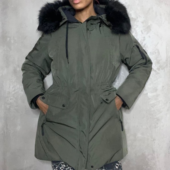 Calvin Klein Black Parka with Fur Trim - Picture 3 of 10